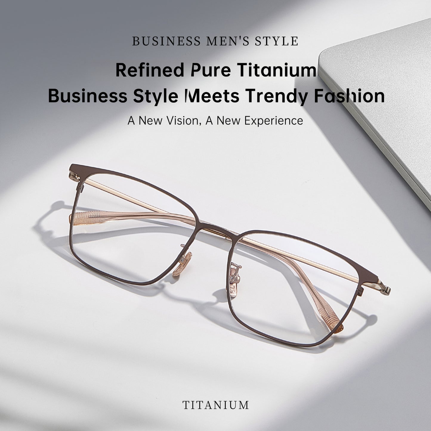 Entangled Liquid Titanium Square Glasses Frame with Memory Temples