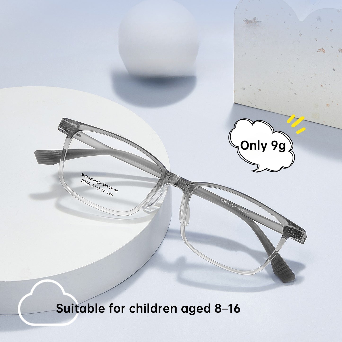 Book Light Youth EMS Eyeglass Frame – Ultra-Light, Flexible, Impact-Resistant with 3mm Wide Temples