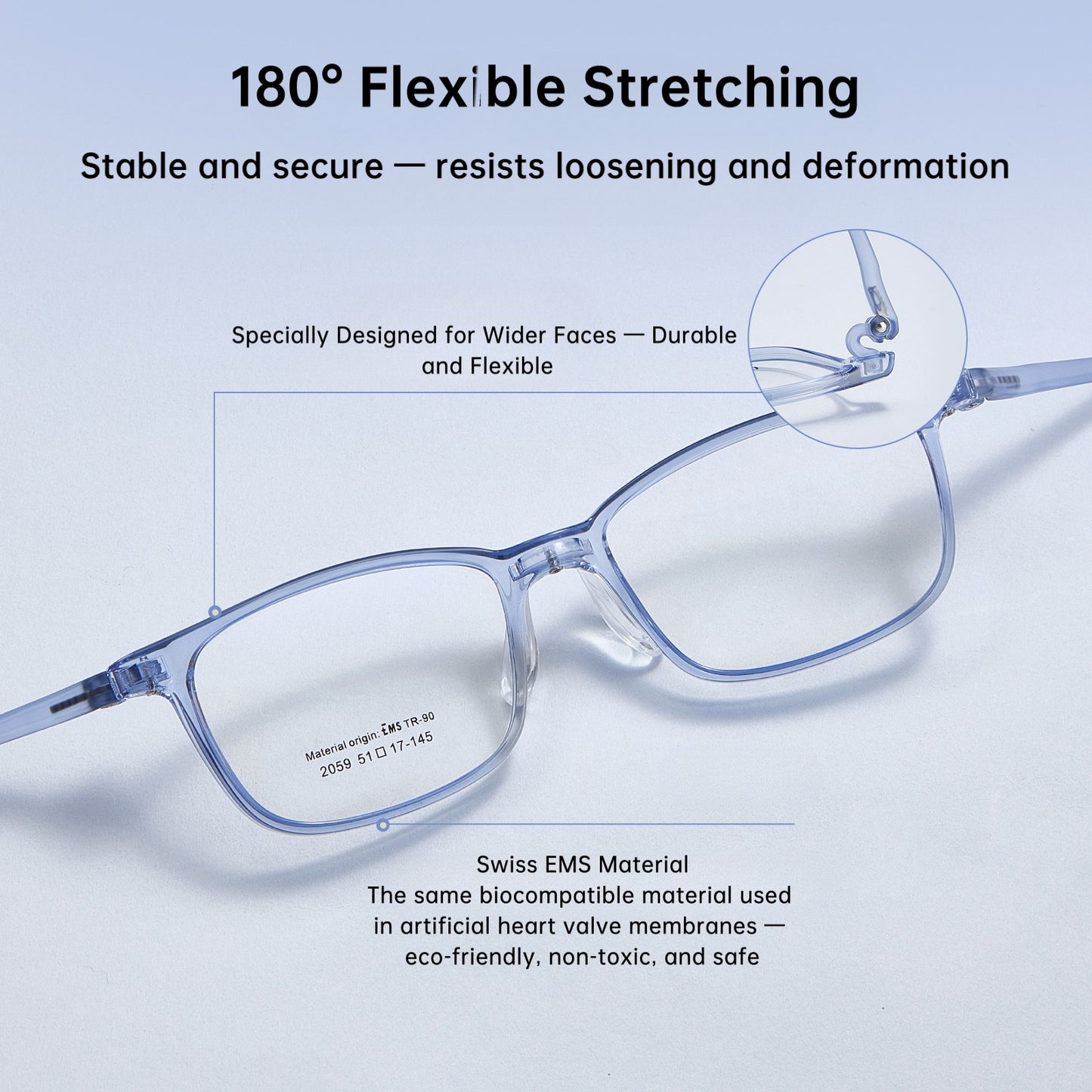 Book Light Youth EMS Eyeglass Frame – Ultra-Light, Flexible, Impact-Resistant with 3mm Wide Temples