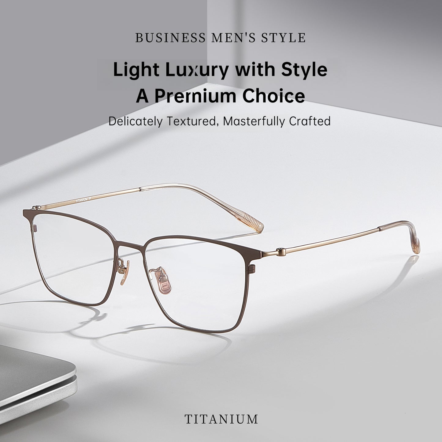 Entangled Liquid Titanium Square Glasses Frame with Memory Temples