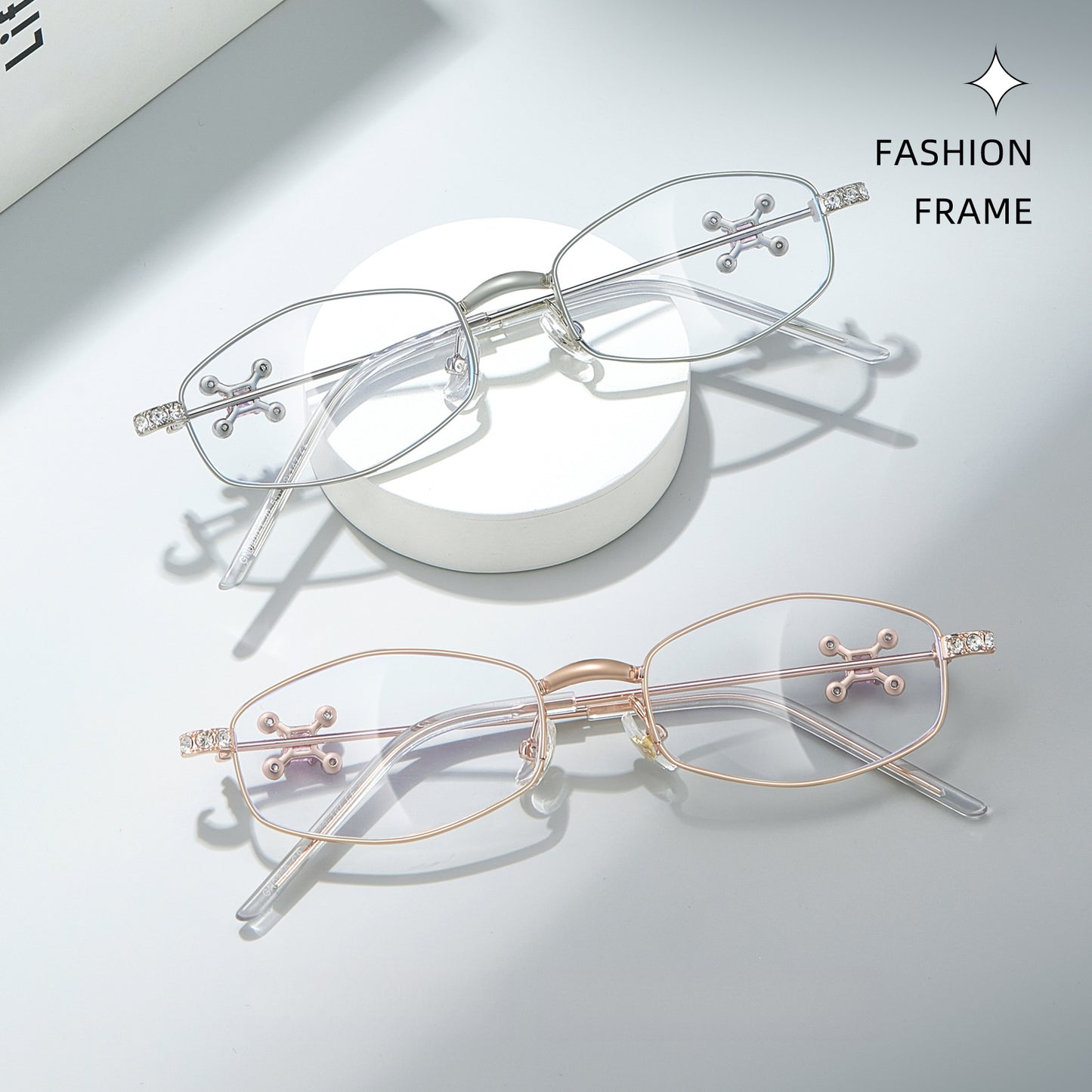 Fracto Flux Geometric Metal Eyeglass Frame for Women – Rhinestone Design