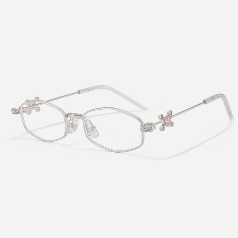 Fracto Flux Geometric Metal Eyeglass Frame for Women – Rhinestone Design