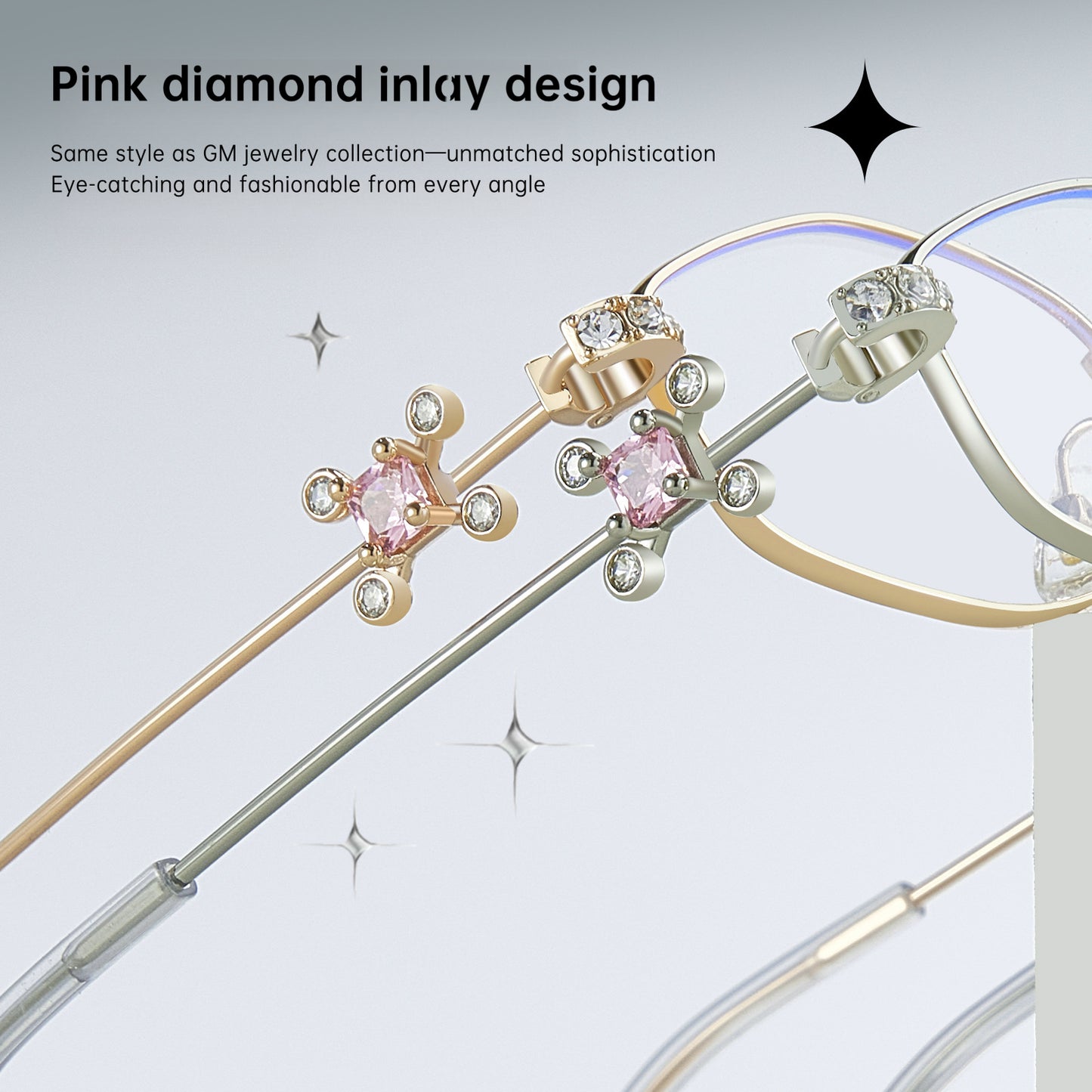 Fracto Flux Geometric Metal Eyeglass Frame for Women – Rhinestone Design