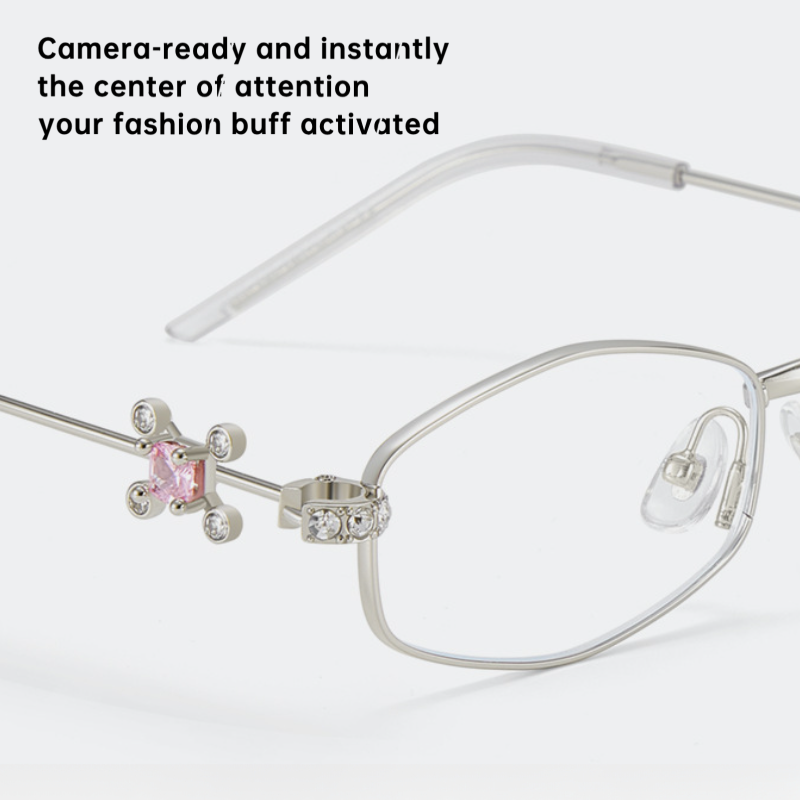 Fracto Flux Geometric Metal Eyeglass Frame for Women – Rhinestone Design
