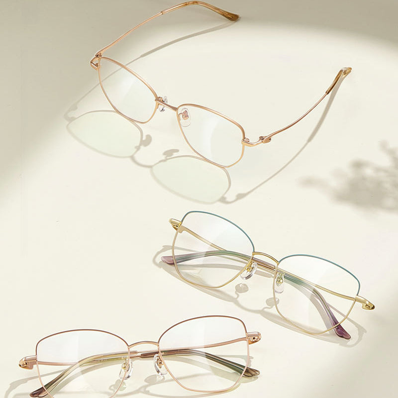 Fracto Flux  Geometric Retro Titanium Eyeglass Frame for Women – Face Slimming