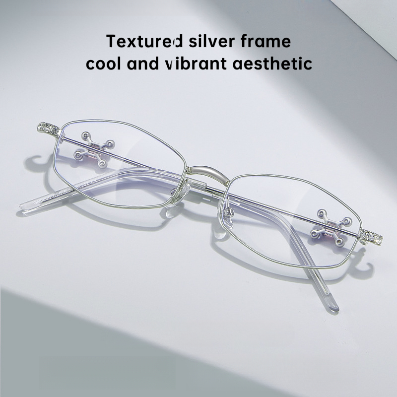 Fracto Flux Geometric Metal Eyeglass Frame for Women – Rhinestone Design