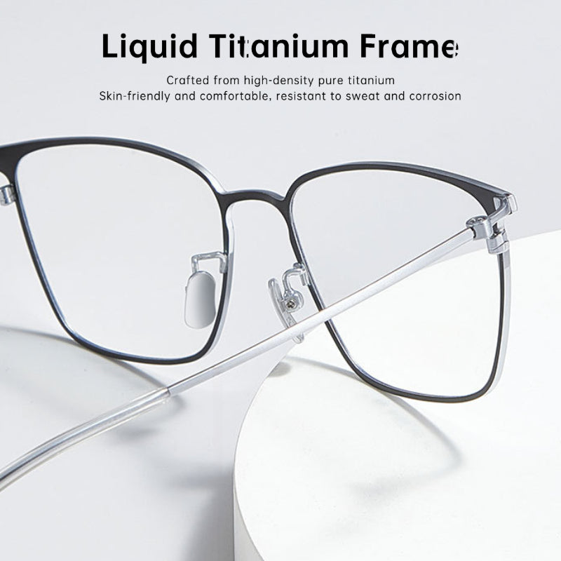 Entangled Liquid Titanium Square Glasses Frame with Memory Temples