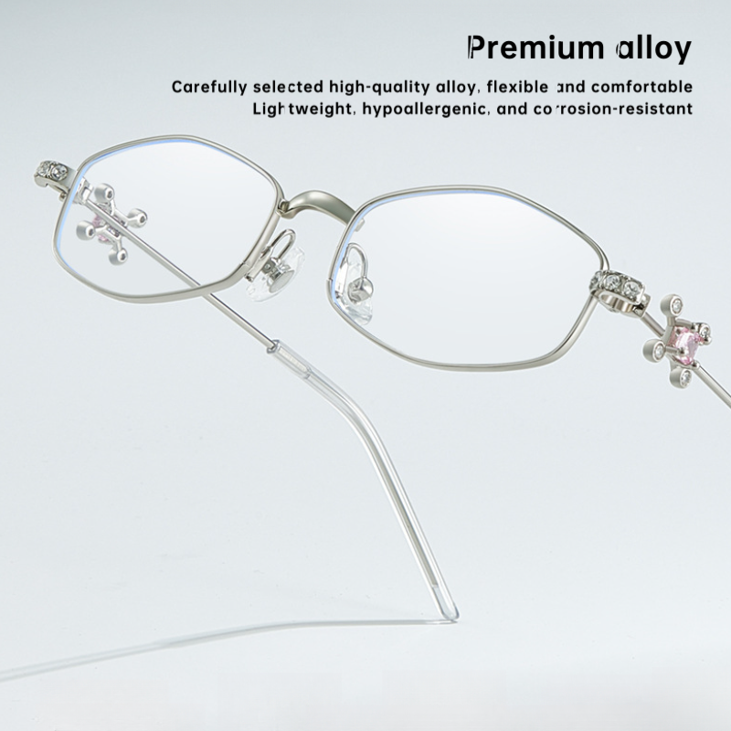 Fracto Flux Geometric Metal Eyeglass Frame for Women – Rhinestone Design